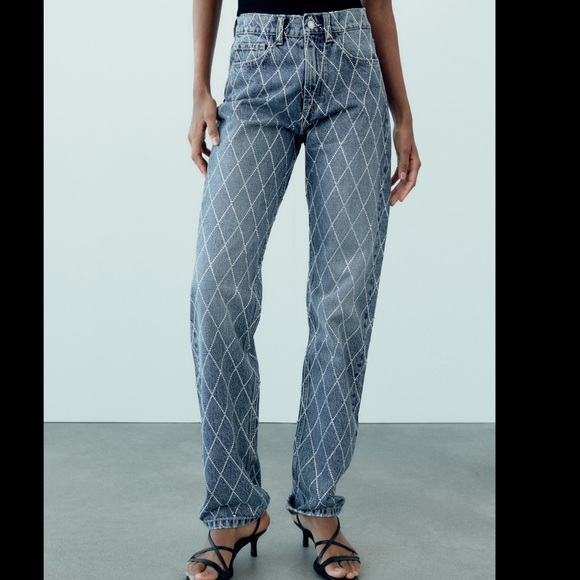 Zara Denim - TRF MID RISE RHINESTONE JEANS